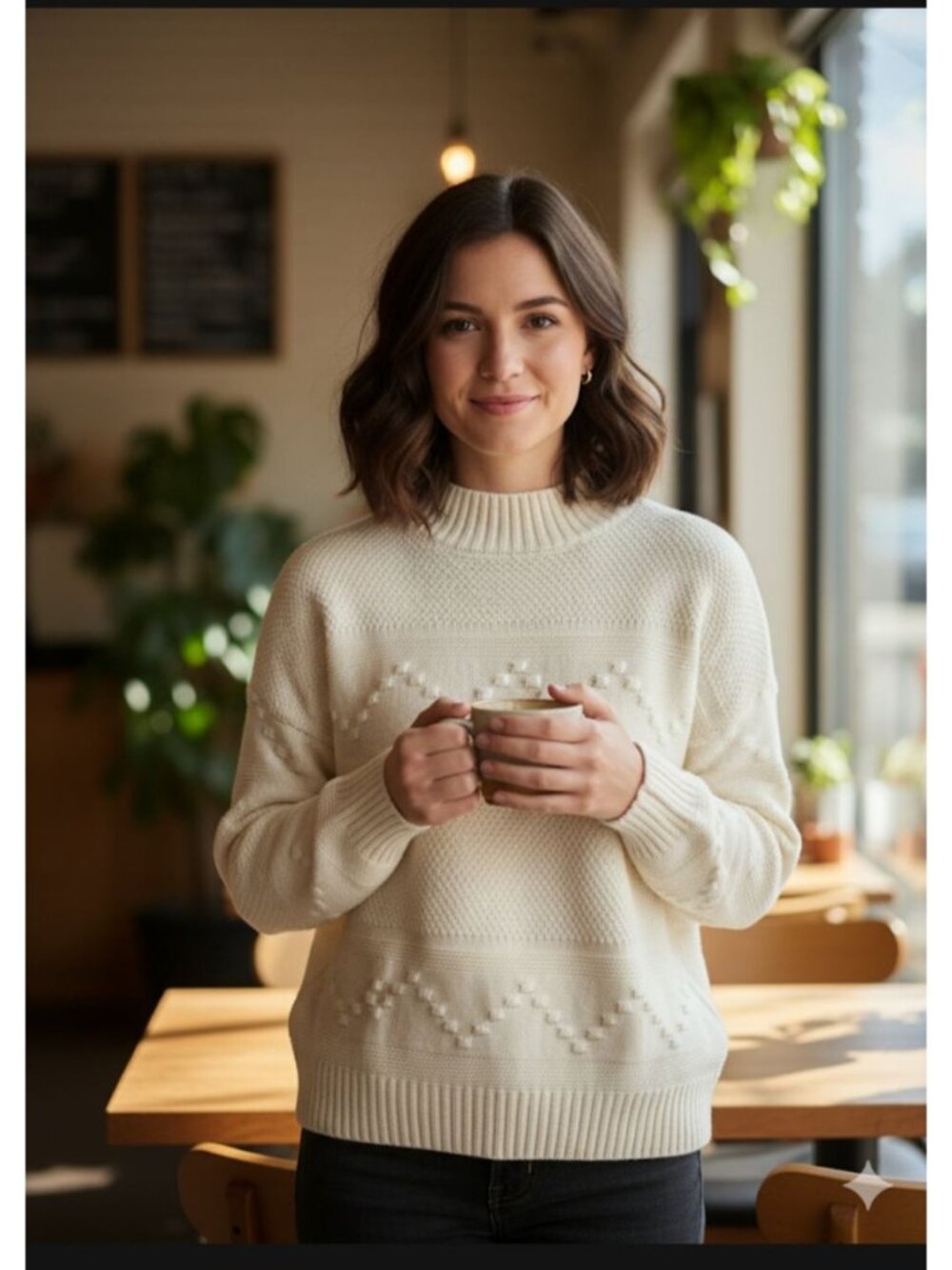 Pink Clover Women's XL Cream Textured Knit Sweater Cotton & Acrylic